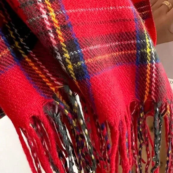 Red Collegiate Women's Plaid Faux Cashmere Scarf